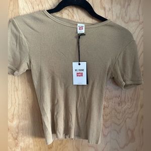 Redone x hanes cropped rib tan tee size S NWT